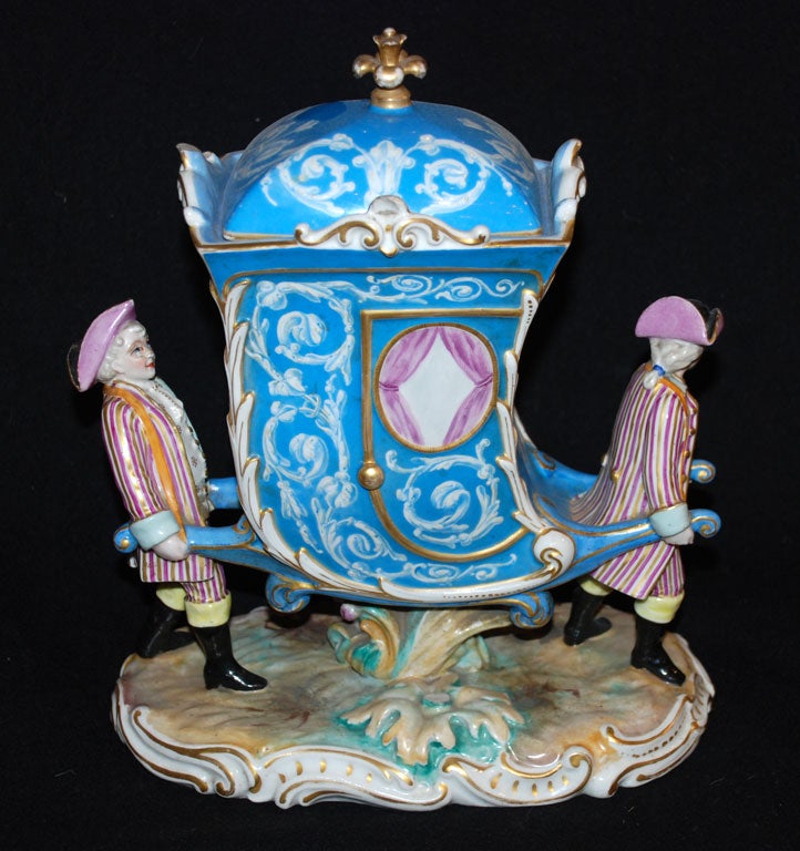 Rococo French Hand Painted Porcelain Carriage with Marie Antoinette For Sale