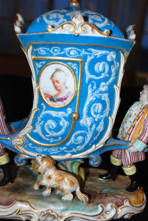 Gilt French Hand Painted Porcelain Carriage with Marie Antoinette For Sale