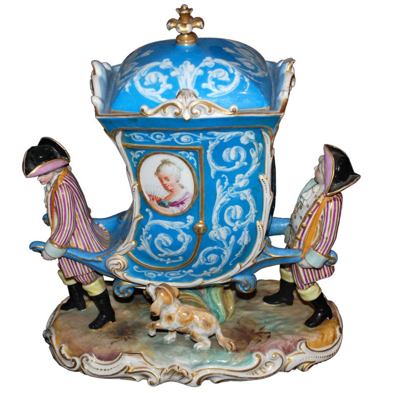 French Hand Painted Porcelain Carriage with Marie Antoinette For Sale