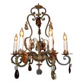 French Iron, Crystal and Fruit Chandelier