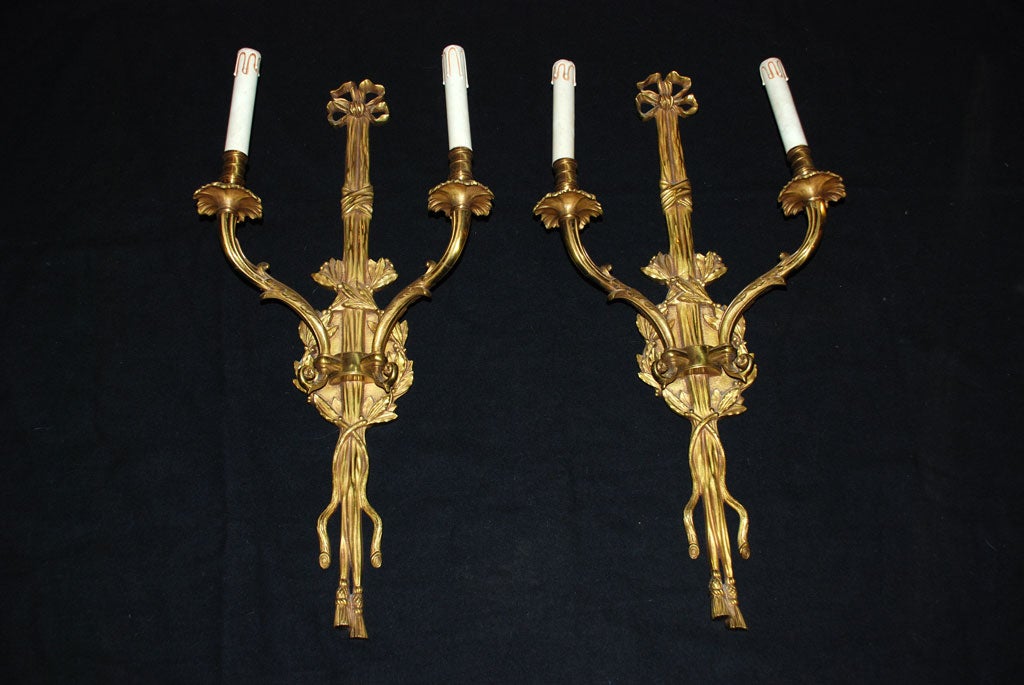 Pair of French Gilt-bronze Louis XVI Style Sconces
