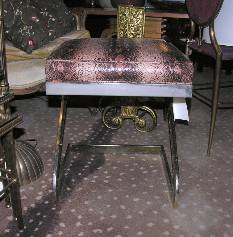 American Pair of  Newly Upholstered Chrome Z Shaped Stools