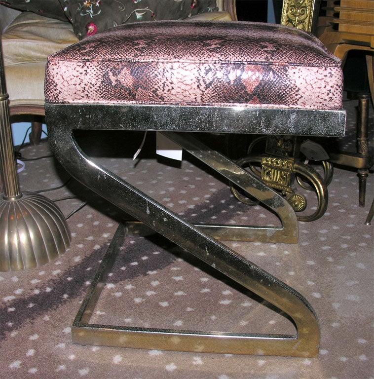Mid-20th Century Pair of  Newly Upholstered Chrome Z Shaped Stools