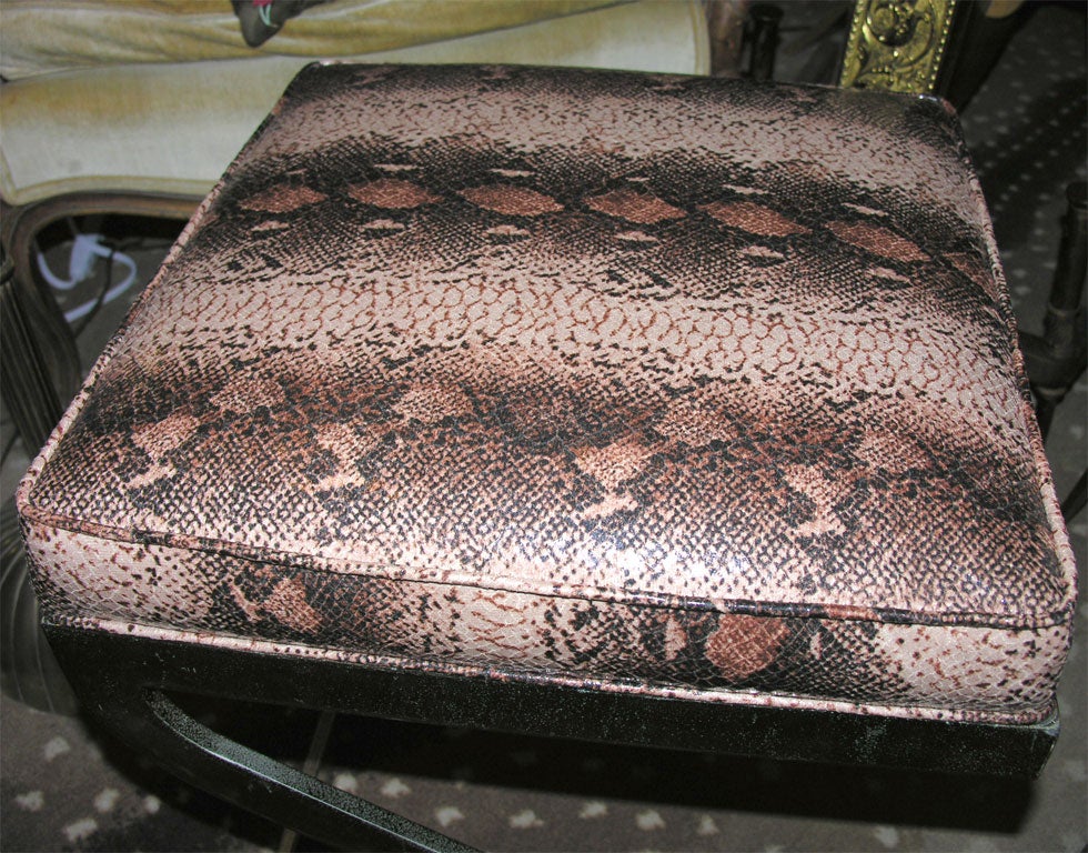 Upholstery Pair of  Newly Upholstered Chrome Z Shaped Stools