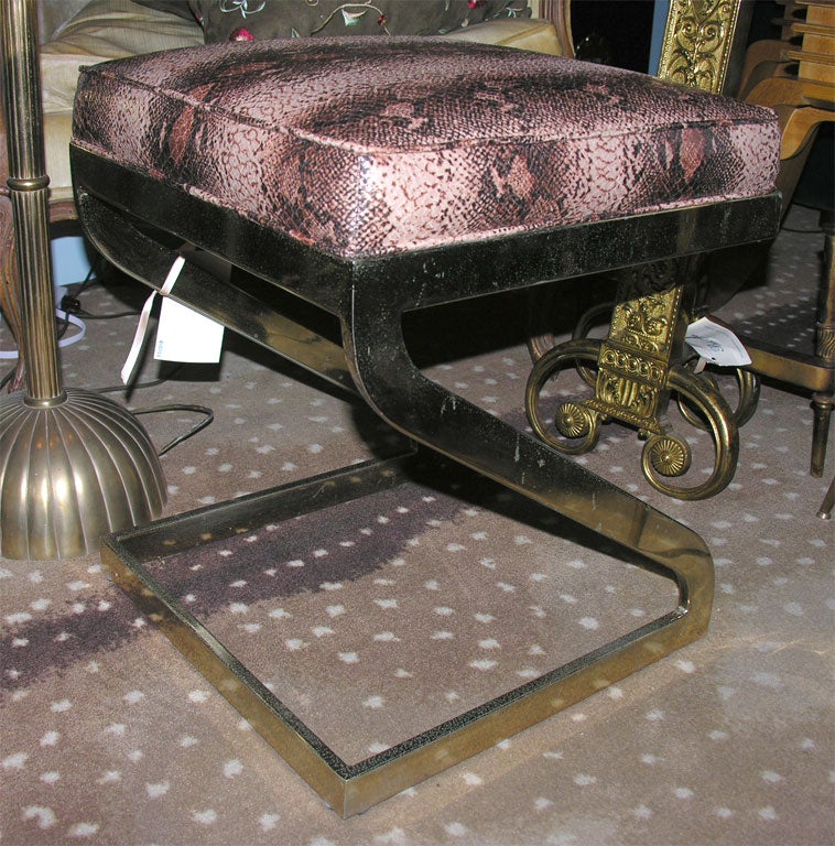 Pair of  Newly Upholstered Chrome Z Shaped Stools 1