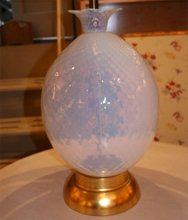 Italian, Large Seguso Murano Glass Pinapple Lamp with Gilt Base