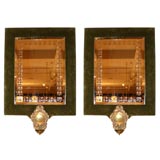 Pair of Odd Mirrored Sconces with Velvet Frame