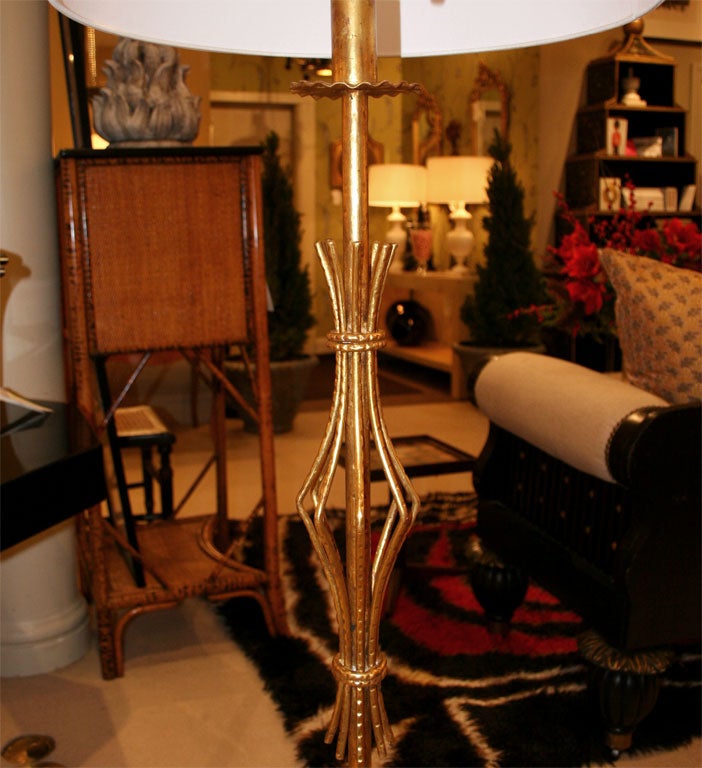 French Hand Wrought Iron 22K Gilt Floor Lamp In Excellent Condition For Sale In Los Angeles, CA