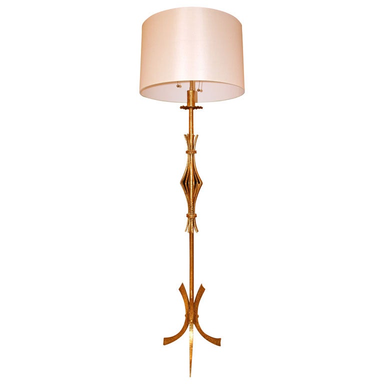French Hand Wrought Iron 22K Gilt Floor Lamp For Sale