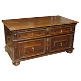Italian Early 19th Century Wooden Trunk with Two Drawers and Dentil Molding