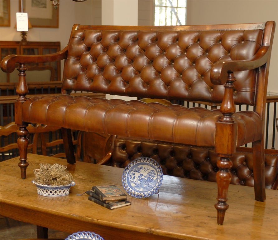 Pair English Leather Benches