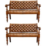 Pair English Leather Benches