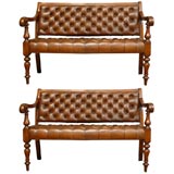 Pair English Leather Benches