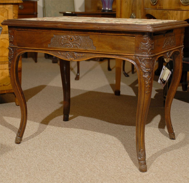 Regence Table w/ Needlepoint Top & Candle-stands, Lyon, c. 1720 In Good Condition For Sale In Atlanta, GA