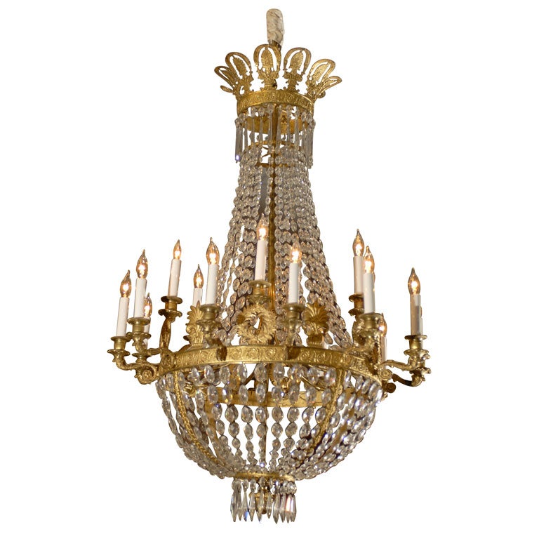 18Light French Empire Crystal and GiltBronze Chandelier, c. 1860 For 