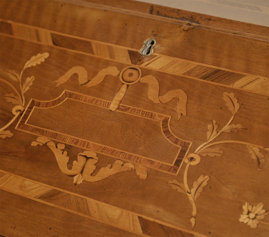 Signed Walnut Bureau with Exceptional Inlay, Italy 1845 1