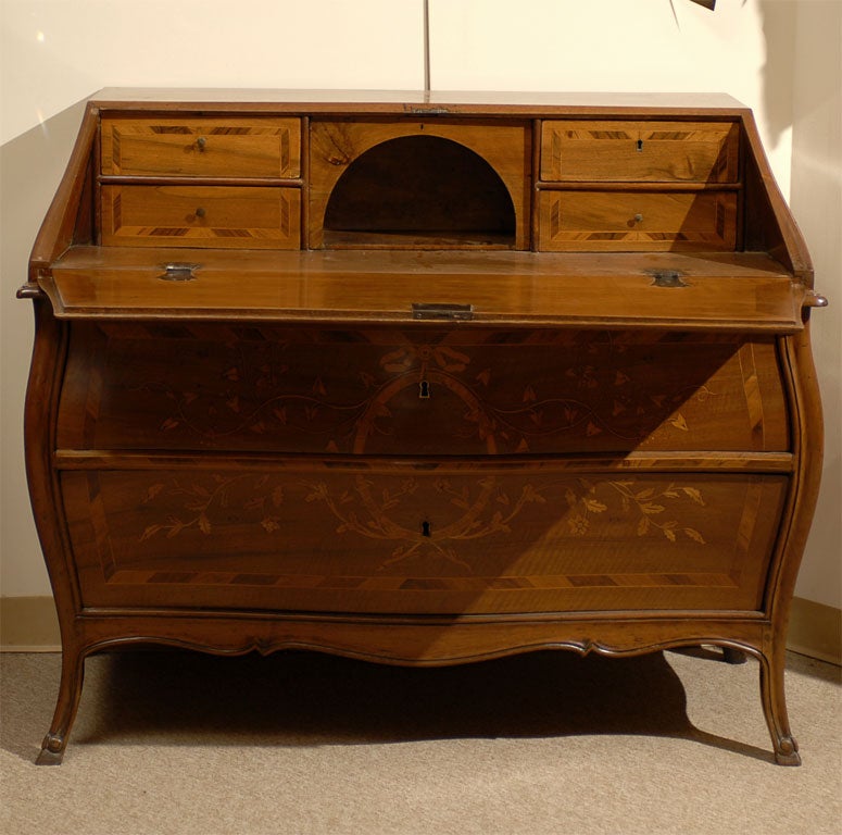Signed Walnut Bureau with Exceptional Inlay, Italy 1845 2
