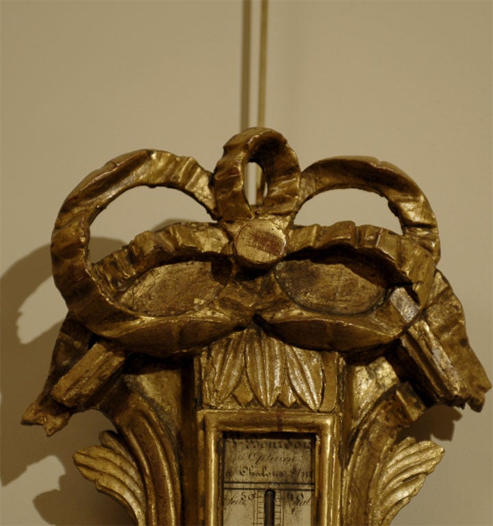 French Louis XVI Gilt-Wood Barometer & Thermometer, France c. 1780 For Sale