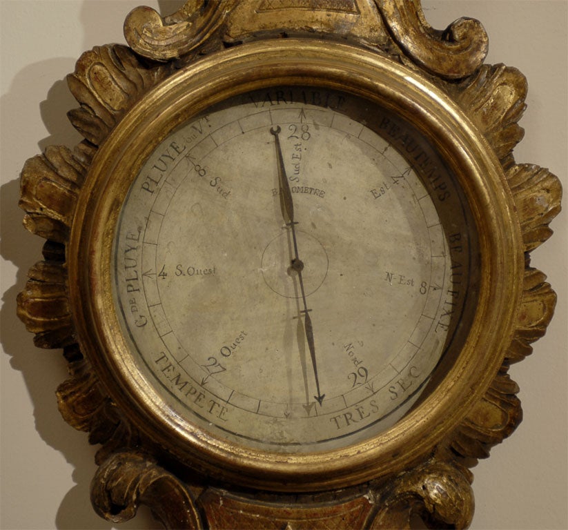 Hand-Carved Louis XVI Gilt-Wood Barometer & Thermometer, France c. 1780 For Sale