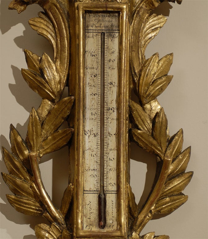 Late 18th Century Louis XVI Gilt-Wood Barometer & Thermometer, France c. 1780 For Sale