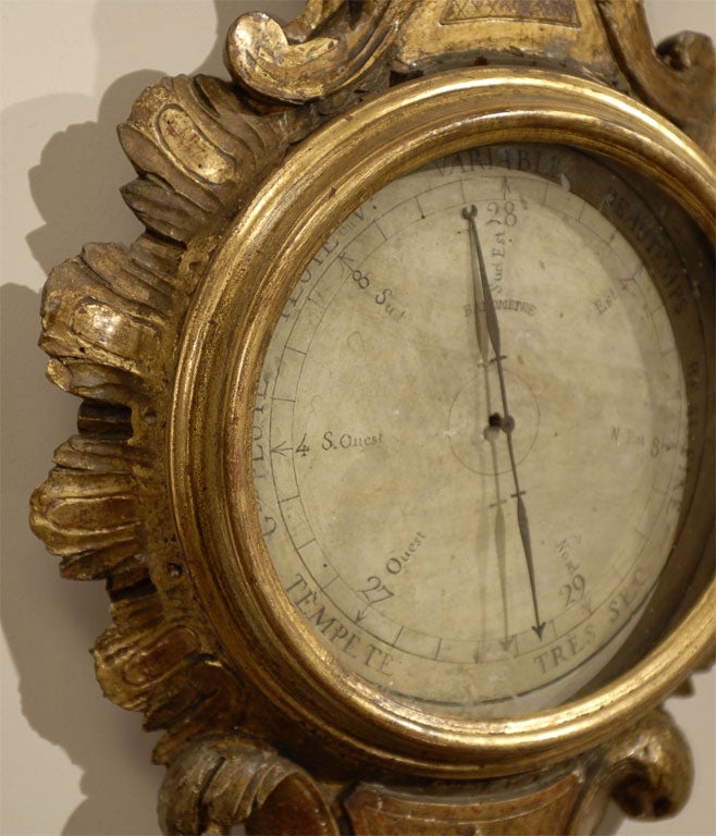 Louis XVI Barometer aus vergoldetem Holz & Thermometer:: Frankreich c. 1780 (Glas) im Angebot