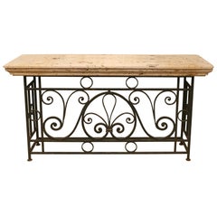 Metal Base Stone Top Console Table