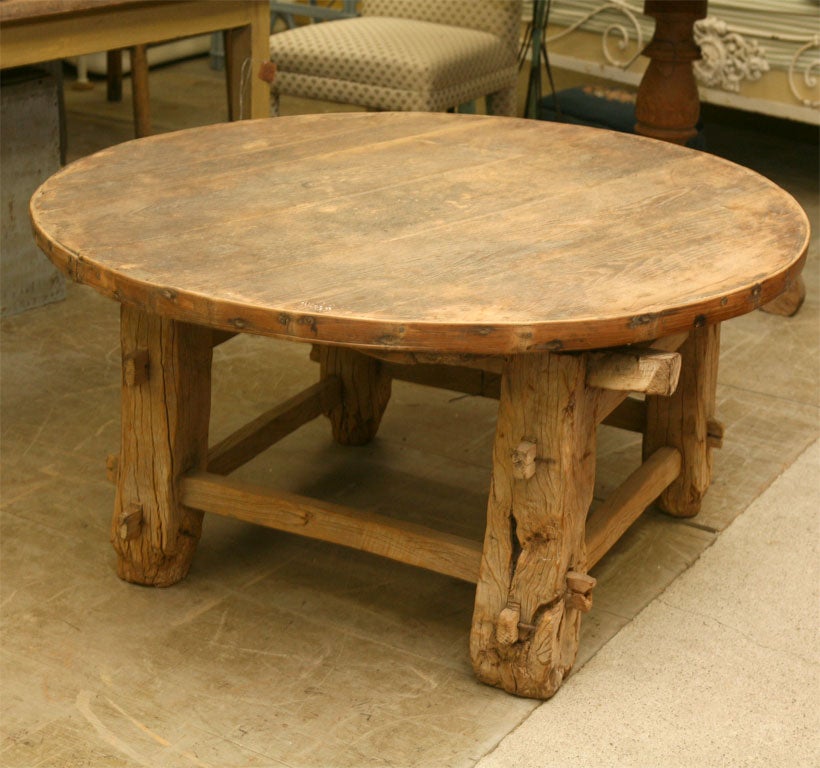 Indonesian Rustic Round Teak Coffee Table