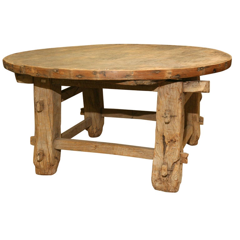 Rustic Round Teak Coffee Table