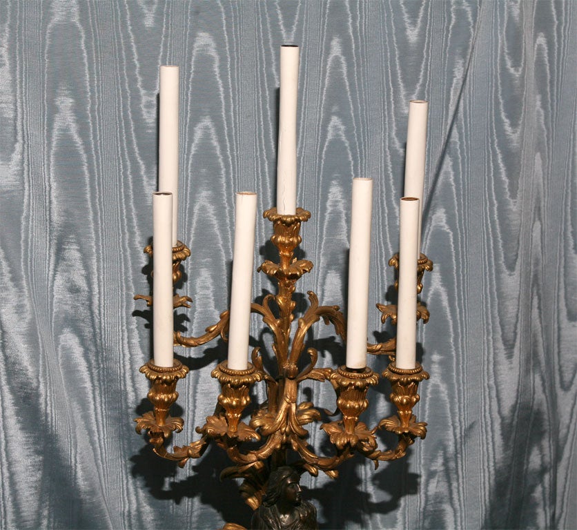 20th Century A Patinated and Gilt Bronze Candelabrum
