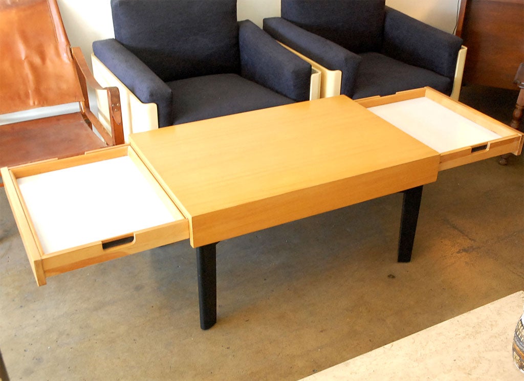 Wood George Nelson blonde & for Herman Miller  coffe table with trays
