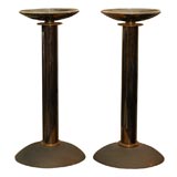 Karl Springer Brass, Gunmetal Finish Pair  Candleholders/Sticks