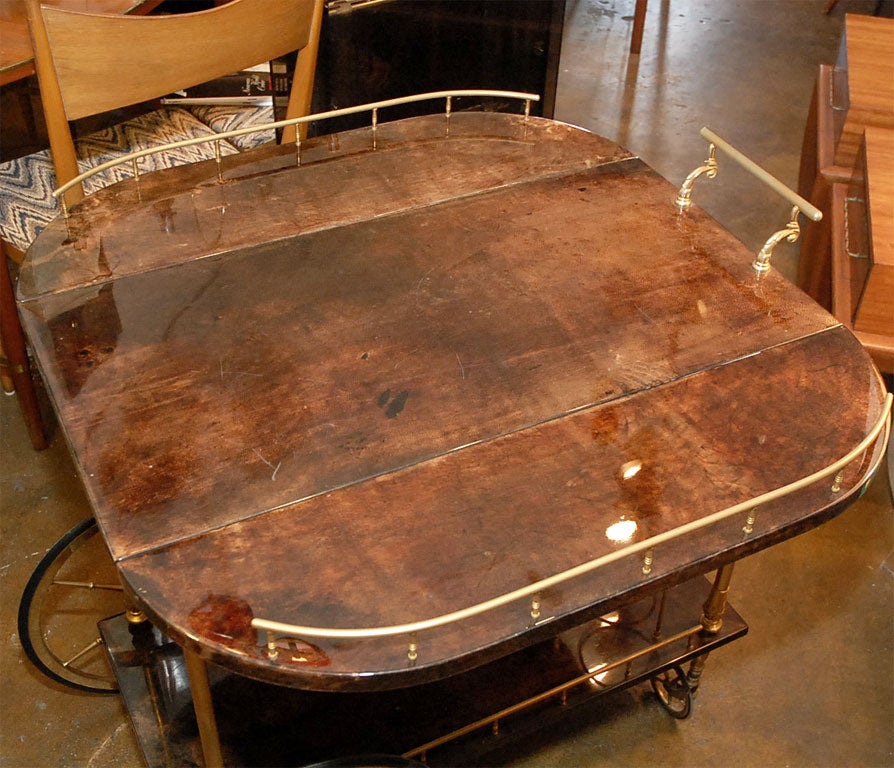 Aldo Tura  brass goat skin/ parchment  tea/ bar cart , serving. 2