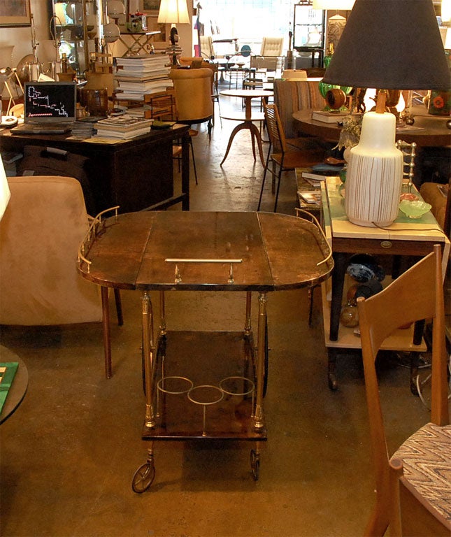 Aldo Tura  brass goat skin/ parchment  tea/ bar cart , serving. 4