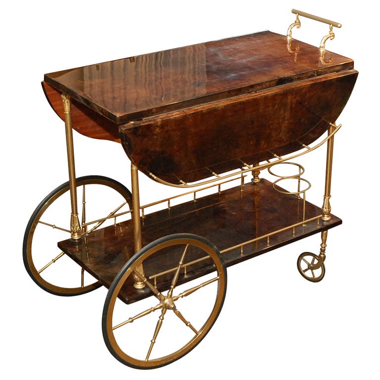 Aldo Tura  brass goat skin/ parchment  tea/ bar cart , serving.