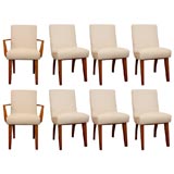Set of 8 upholstered dining chairs with maple legs