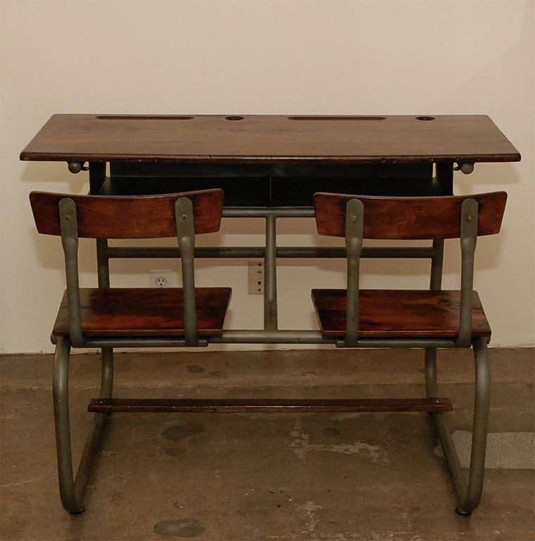 Wood 1940's Belgium School Desk