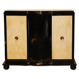 Italian Ebony Lacquer Cabinet with 2 Parchment Doors