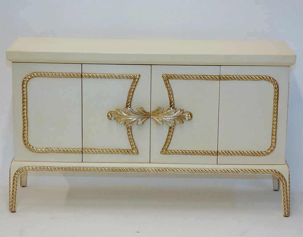 Sideboard with Ivory Lacquered Finish and Gold Leaf Details by Jean de Merry
