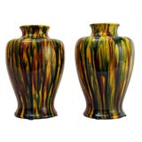 Pair of Awaji Art Pottery Yellow Flambe Vases