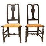 (2) MID 18TH C.PAINTED QUEEN ANNE RUSH SEAT SIDE CHAIRS