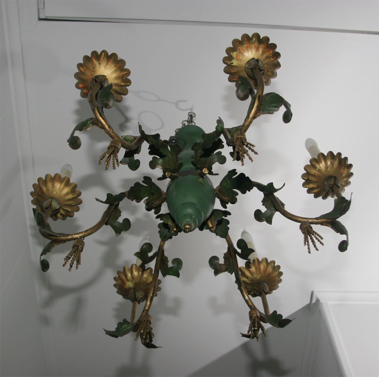 Mid-20th Century Wood and Gilt Metal Chandelier