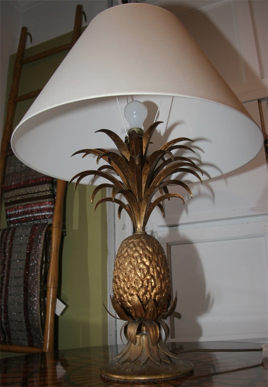 French Pair of Mid Century Gilt Metal Pineaple Form Table Lamps