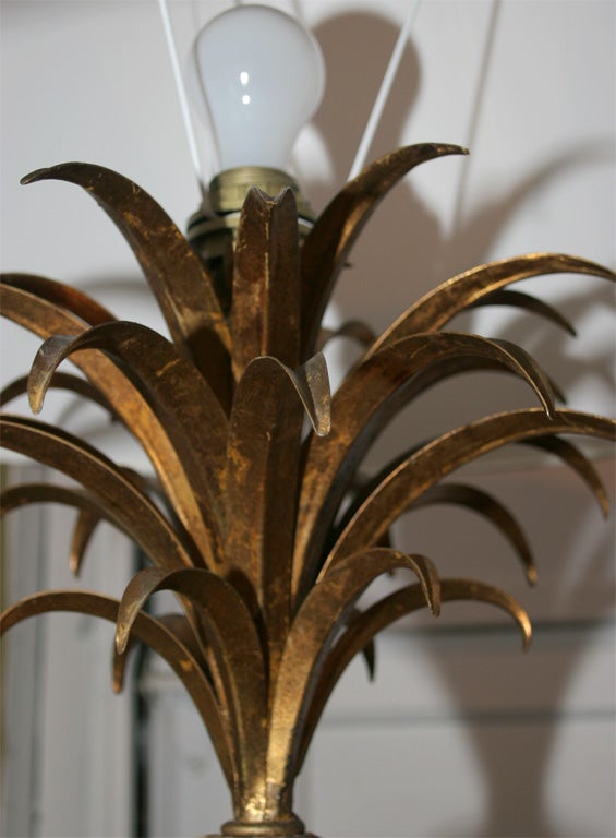 Mid-20th Century Pair of Mid Century Gilt Metal Pineaple Form Table Lamps