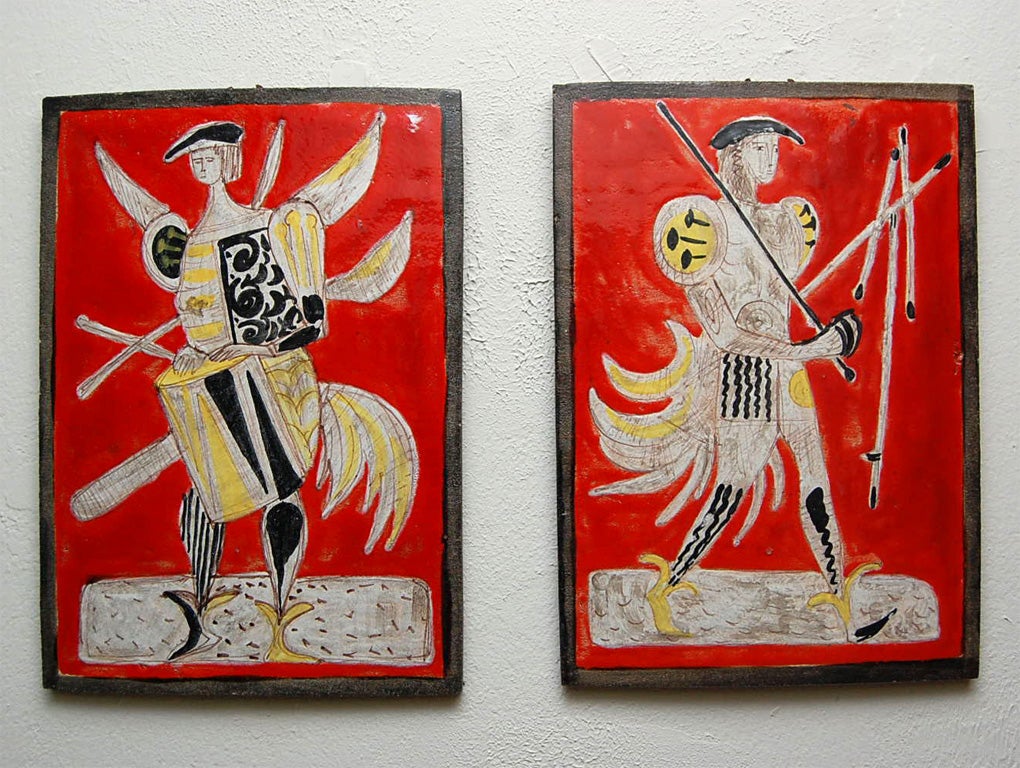 Pair Of Italian Ceramic Glazed Tiles