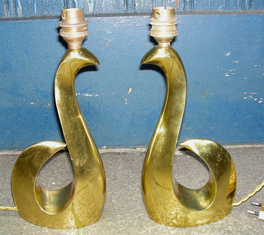 Italian Two 1950s Gilt Bronze Lamps Signed by Scarpa