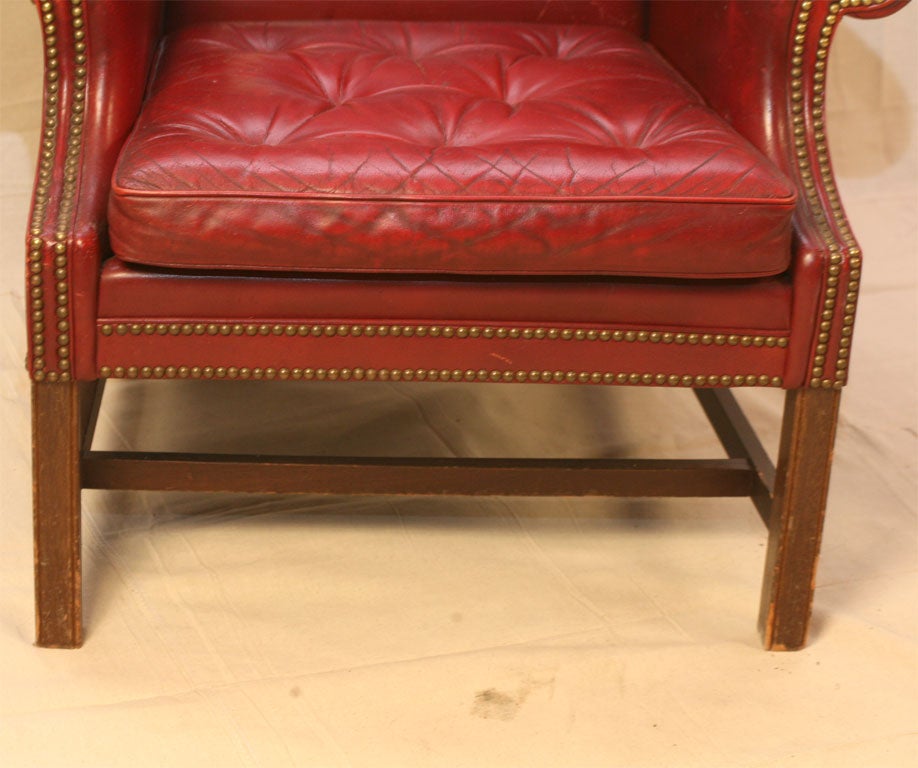 Danish Single Wing Back Red Leather Chair