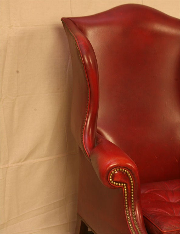 20th Century Single Wing Back Red Leather Chair