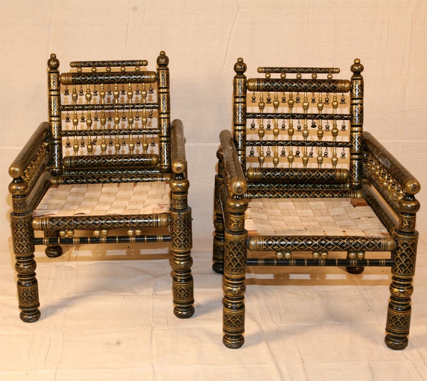 Pair of Indian Painted Wedding Armchairs 3