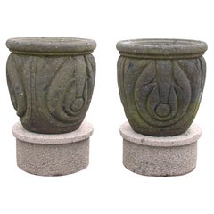 PAIR OF CARVED STONE PLANTERS/URNS