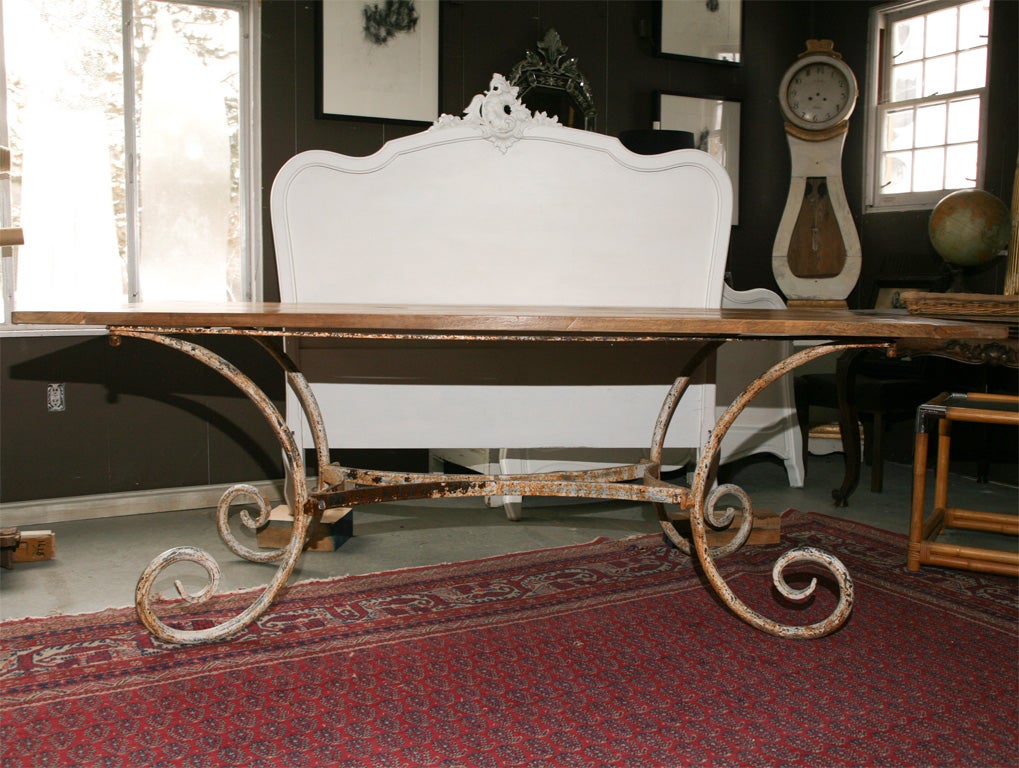 Indoor or Outdoor Teak Top Metal Base Dining Table